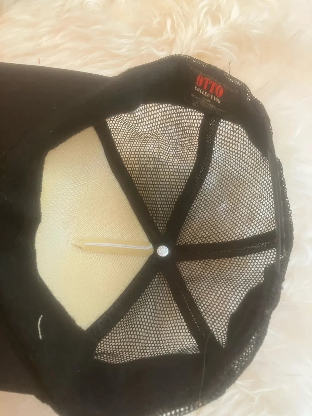 Black & White Trucker Hat with Geometric Emblem